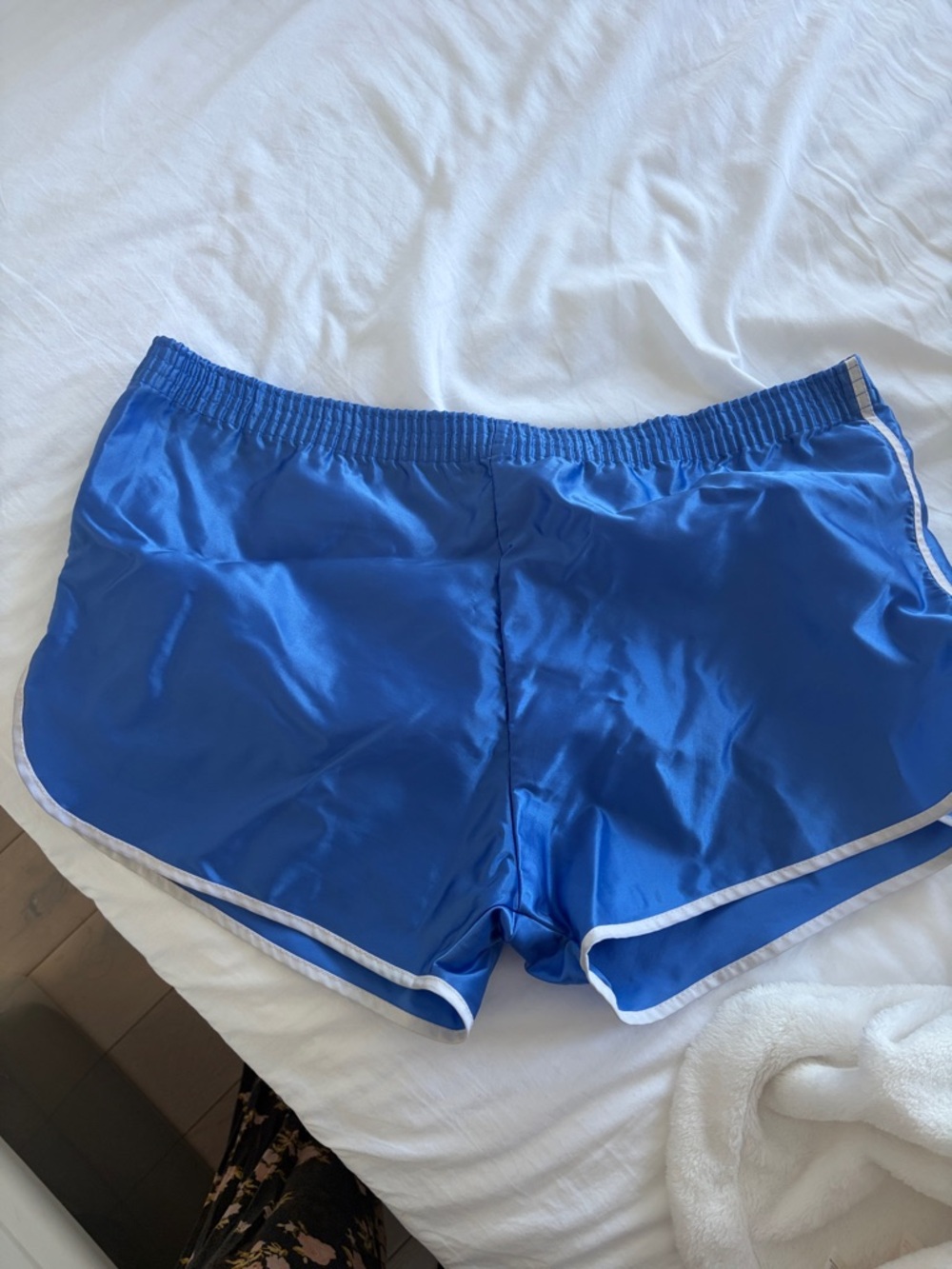 1970s vintage Blue Satin Athletic Shorts with White Trim made in France 🇫🇷
